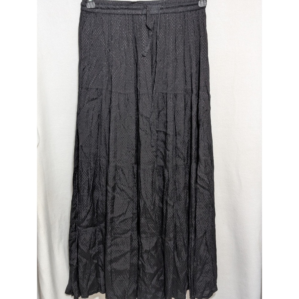 Her Style Black Tiered Maxi Skirt Rayon Textured Diamond Pattern OSFA